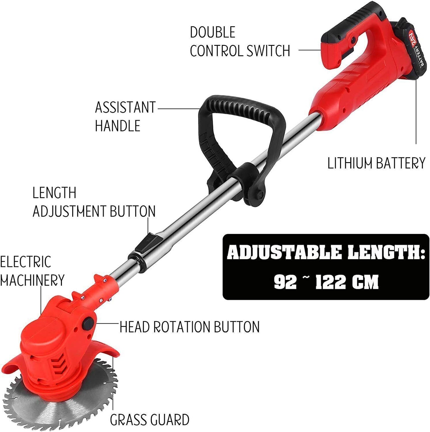 Cordless Grass Trimmer & Edger – 2x Batteries, 30 Blades, Adjustable Telescopic Shaft