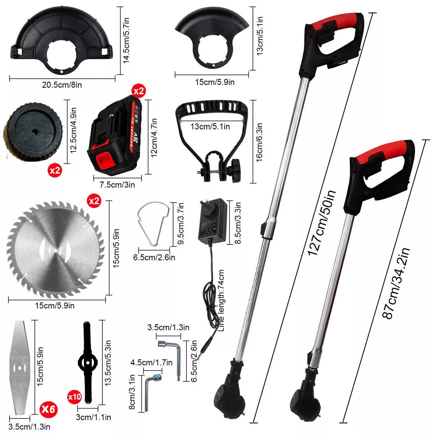Cordless Grass Trimmer & Edger – 2x Batteries, 30 Blades, Adjustable Telescopic Shaft