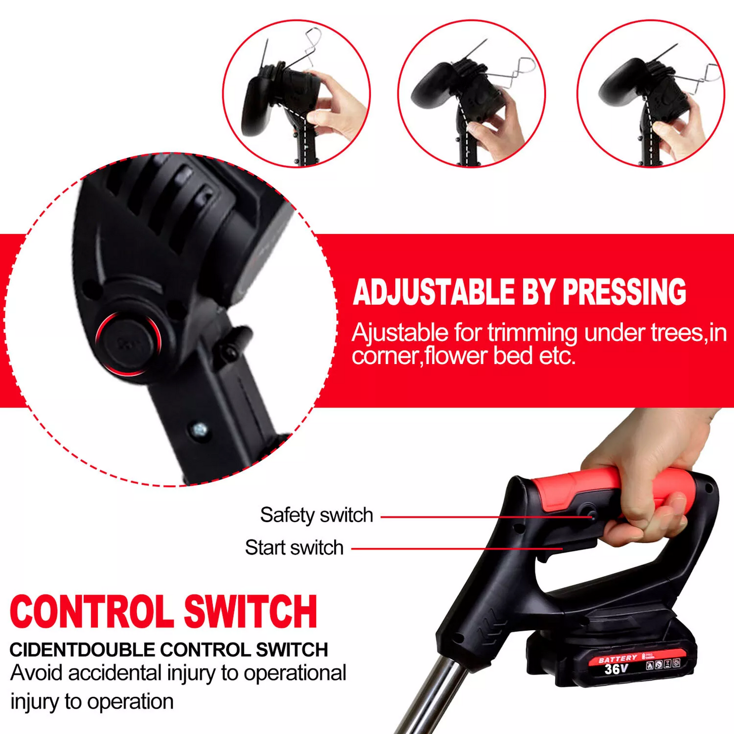Cordless Grass Trimmer & Edger – 2x Batteries, 30 Blades, Adjustable Telescopic Shaft