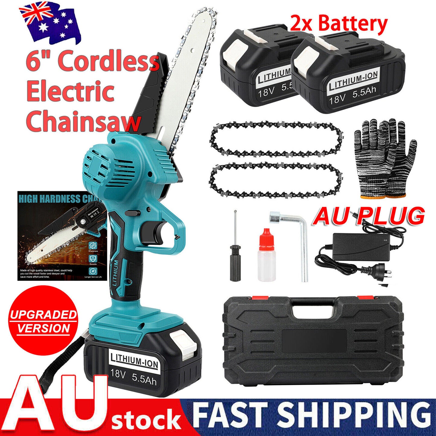6” Cordless Electric Chainsaw – Rechargeable Handheld Wood Cutter with Battery & Charger