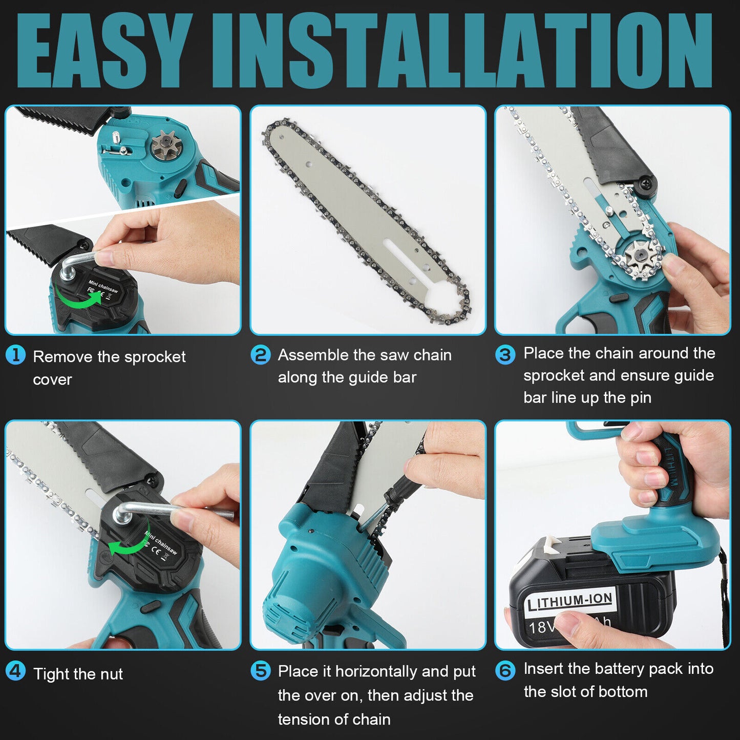 6” Cordless Electric Chainsaw – Rechargeable Handheld Wood Cutter with Battery & Charger