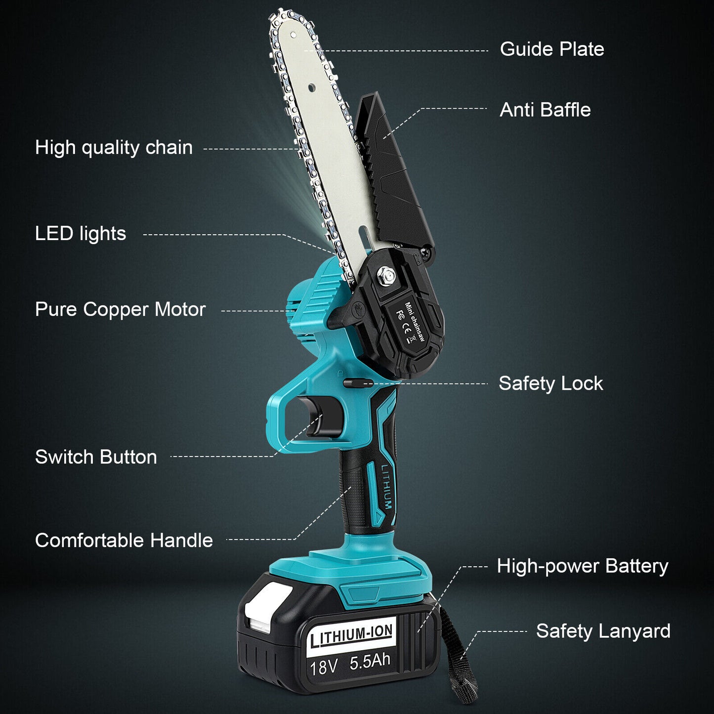 6” Cordless Electric Chainsaw – Rechargeable Handheld Wood Cutter with Battery & Charger