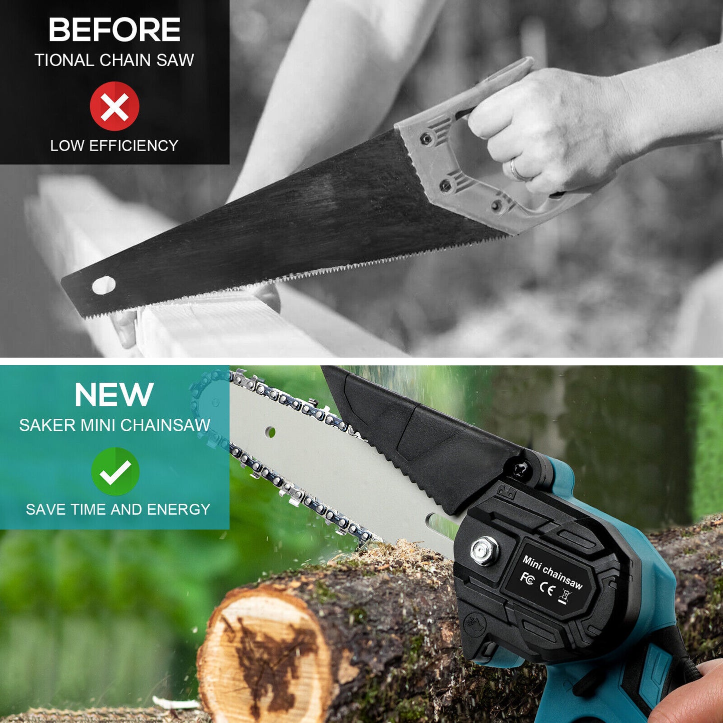 6” Cordless Electric Chainsaw – Rechargeable Handheld Wood Cutter with Battery & Charger
