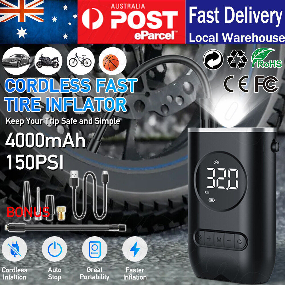 Cordless Rechargeable Tyre Inflator – 12V Portable Air Compressor with USB Charging