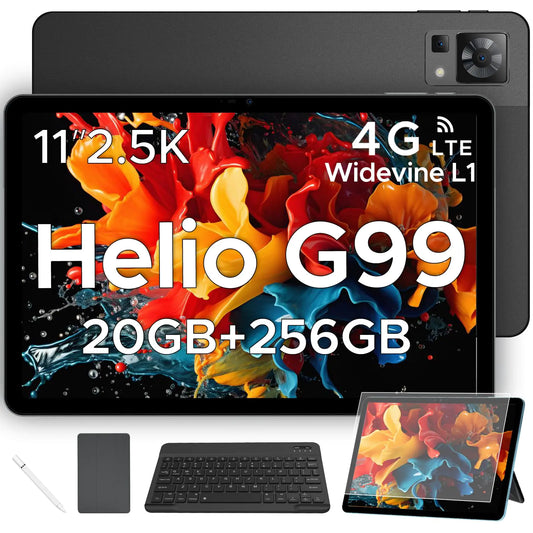 T35 Android 14 Tablet with Keyboard20GB+256GB11 inch Tablet Helio G99 Octa-core TabletIPS 1600x2560 Display Gaming Tablet4G LTE Cellular Tablet with Case Mouse Black