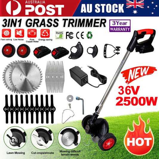 Cordless Grass Trimmer & Edger – 2x Batteries, 30 Blades, Adjustable Telescopic Shaft