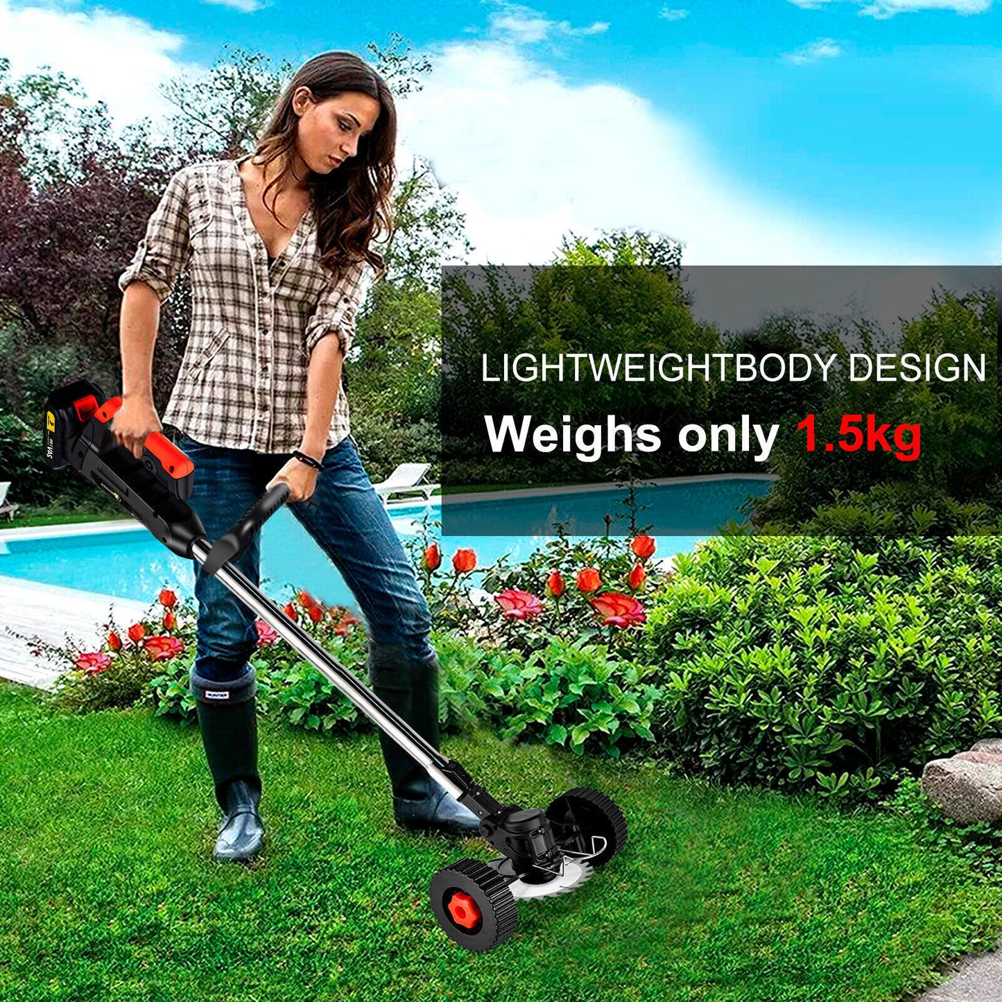 Cordless Grass Trimmer & Edger – 2x Batteries, 30 Blades, Adjustable Telescopic Shaft